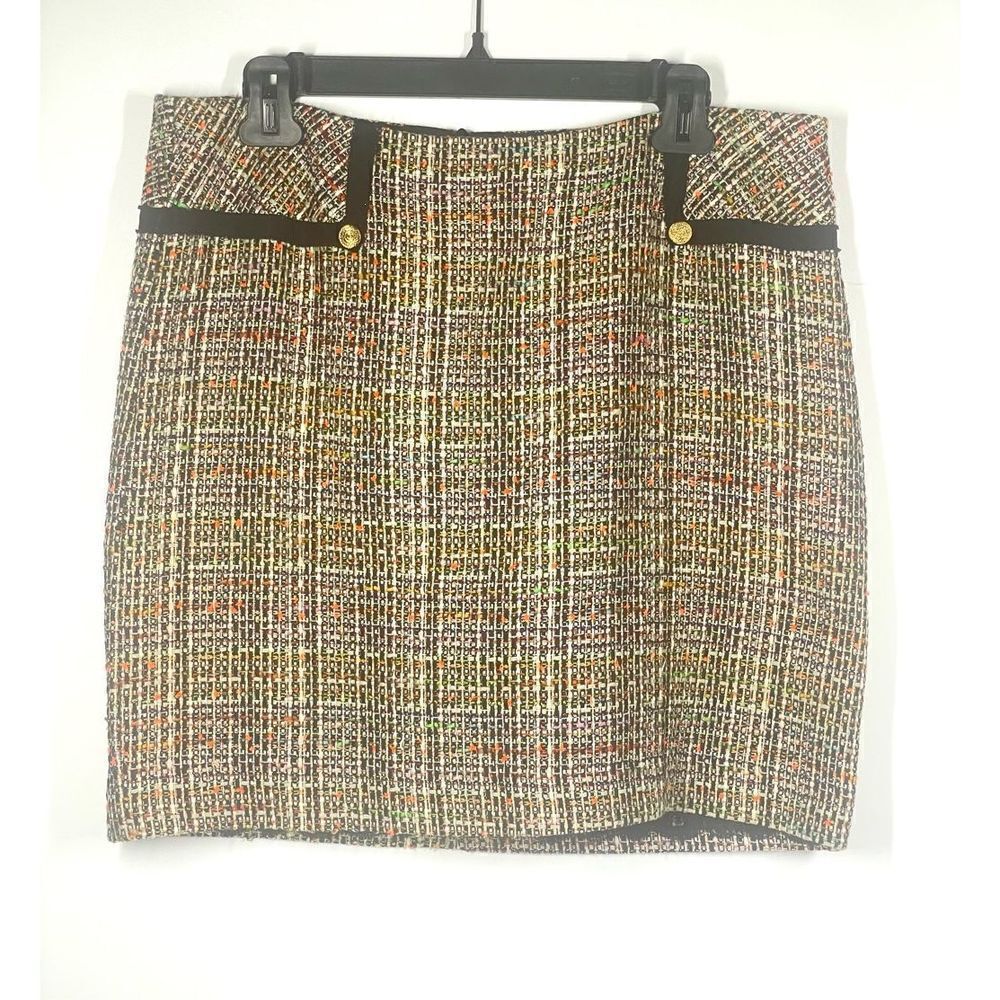 Trina Turk Ono Multicolor Tweed Lined Skirt Black Cream Orange Green Size 10